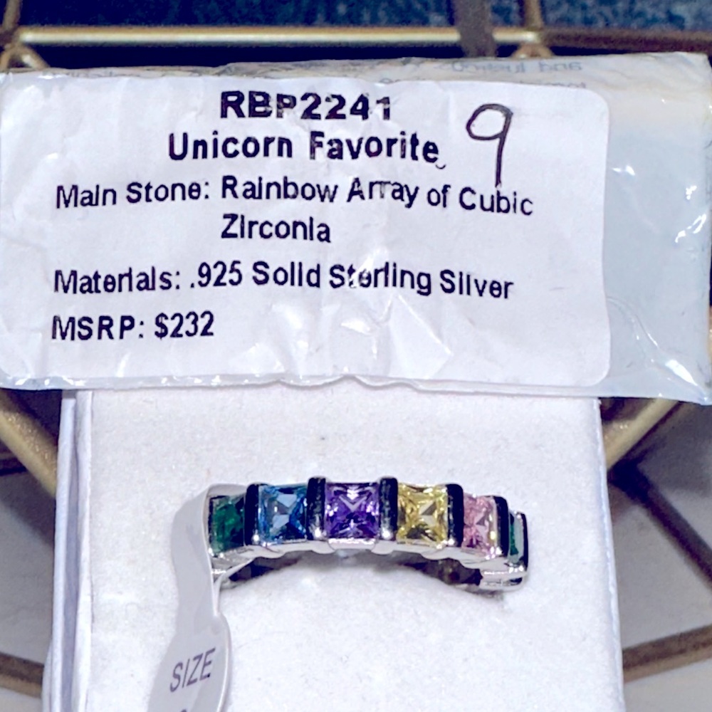 Rainbow Array of Cubic Zirconia on .925 solid Sterling Silver